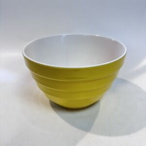 Vintage Melamine Mixing Bowl Ribbed Yellow White Interior Non Slip Ring EUC